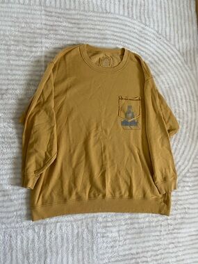 aerie Mustard Crewneck Sweatshirt with Pocket Graphic